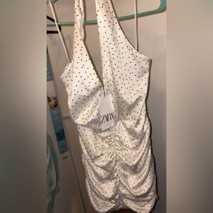 Zara White Ruched Halter Bodycon Dress